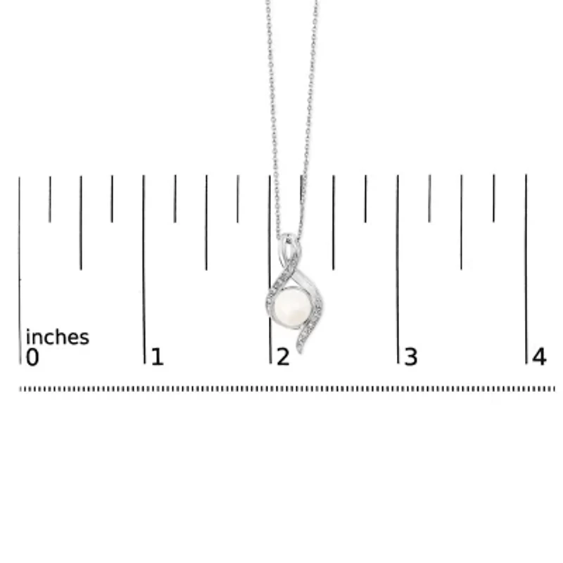 Sterling Silver 7mm Cultured Pearl and Diamond Accent Swirl Pendant Necklace