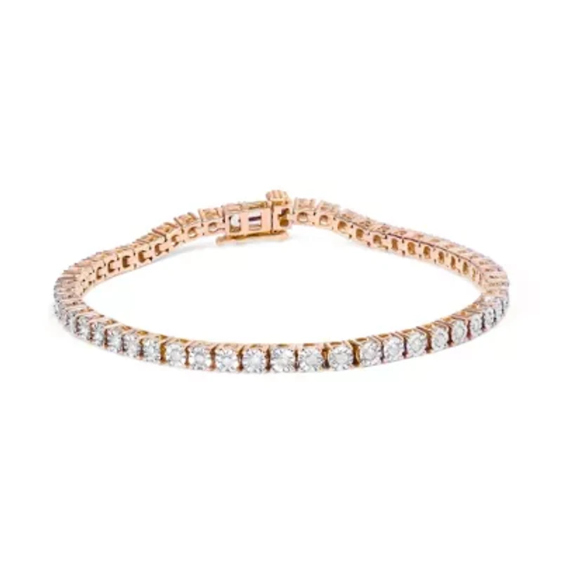 Sterling Silver 1.0 Cttw Miracle-Set Diamond Round Faceted Bezel Tennis Bracelet