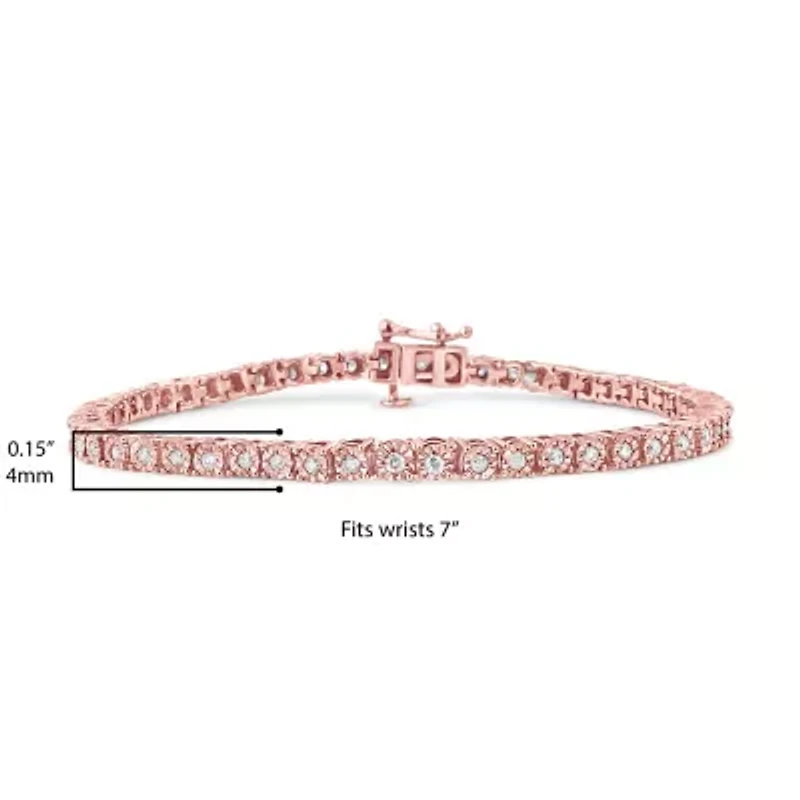 Sterling Silver 1.0 Cttw Miracle-Set Diamond Round Faceted Bezel Tennis Bracelet