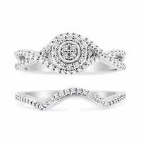 Sterling Silver 1/6 Cttw Diamond Composite Halo and Split Shank Bridal Set Ring Band