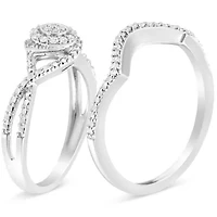 Sterling Silver 1/6 Cttw Diamond Composite Halo and Split Shank Bridal Set Ring Band