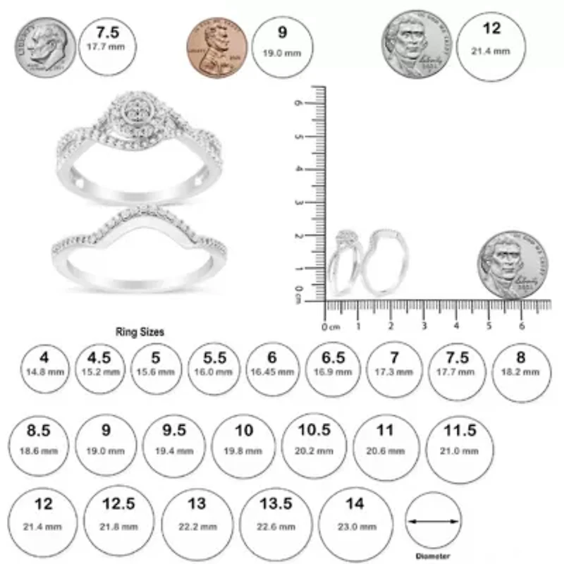 Sterling Silver 1/6 Cttw Diamond Composite Halo and Split Shank Bridal Set Ring Band
