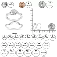 Sterling Silver 1/6 Cttw Diamond Composite Halo and Split Shank Bridal Set Ring Band