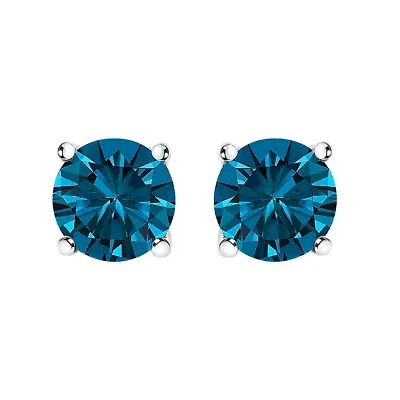 Lab Created 14K Gold Blue Lab Grown Diamond Stud Earrings with Screw Backs