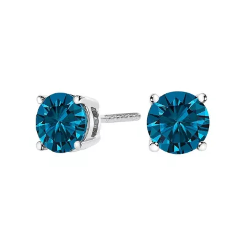 Lab Created 14K Gold Blue Lab Grown Diamond Stud Earrings with Screw Backs