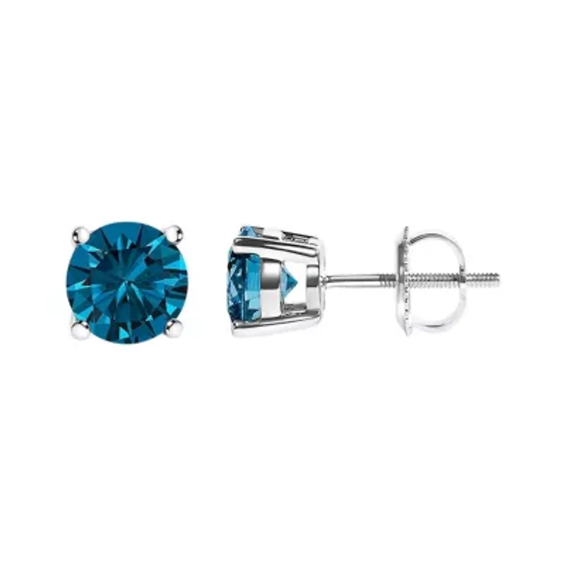 Lab Created 14K Gold Blue Lab Grown Diamond Stud Earrings with Screw Backs