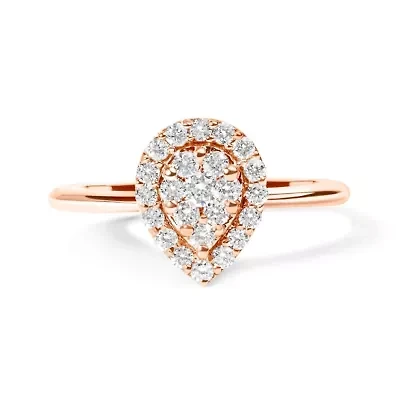 10K Rose Gold 3/8 Cttw Composite Diamond Pear Shaped Halo Promise Ring