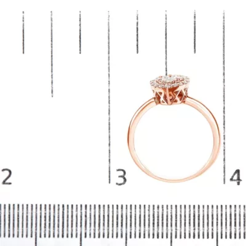 10K Rose Gold 3/8 Cttw Composite Diamond Pear Shaped Halo Promise Ring