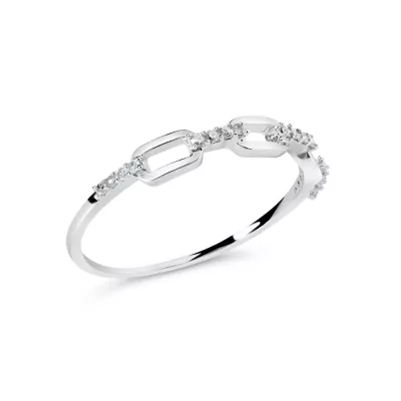 .925 Sterling Silver Diamond Accent Paperclip Band Ring