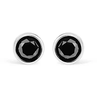 925 Sterling Silver Round Brilliant-Cut Black Diamond Bezel-Set Stud Earrings with Screw Backs (Fancy Color-Enhanced