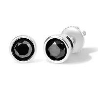 925 Sterling Silver Round Brilliant-Cut Black Diamond Bezel-Set Stud Earrings with Screw Backs (Fancy Color-Enhanced