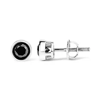 925 Sterling Silver Round Brilliant-Cut Black Diamond Bezel-Set Stud Earrings with Screw Backs (Fancy Color-Enhanced