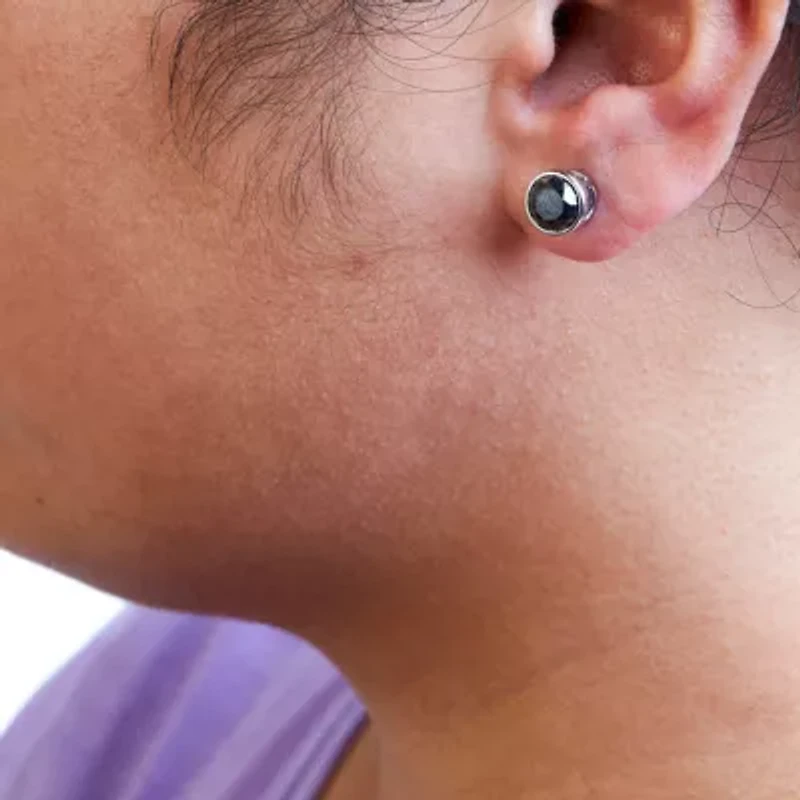 Silver Cttw Black Diamond Bezel-Set Stud Earrings with Screw Backs
