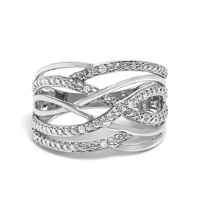 .925 Sterling Silver Diamond Accent Crossover Ring