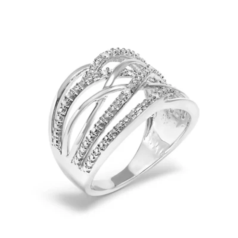.925 Sterling Silver Diamond Accent Crossover Ring