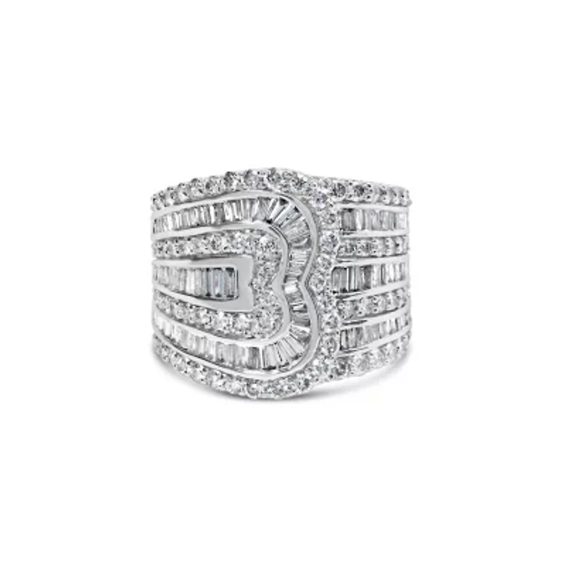 10K White Gold 2 1/2 Cttw Round and Baguette-Cut Diamond Multi-Row Bypass Ring