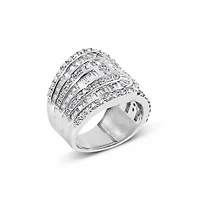 10K White Gold 2 1/2 Cttw Round and Baguette-Cut Diamond Multi-Row Bypass Ring