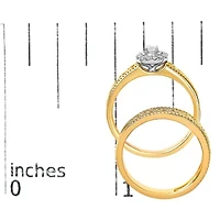 14K Yellow Gold Plated Sterling Silver 1/5 Cttw Diamond Halo Engagement Ring and Wedding Band Set