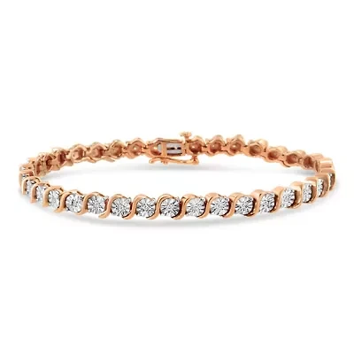 925 Sterling Silver 1/ Cttw Diamond Round Miracle Plate and "S" Link Tennis Bracelet (I-J Color, I2- I3 Clarity