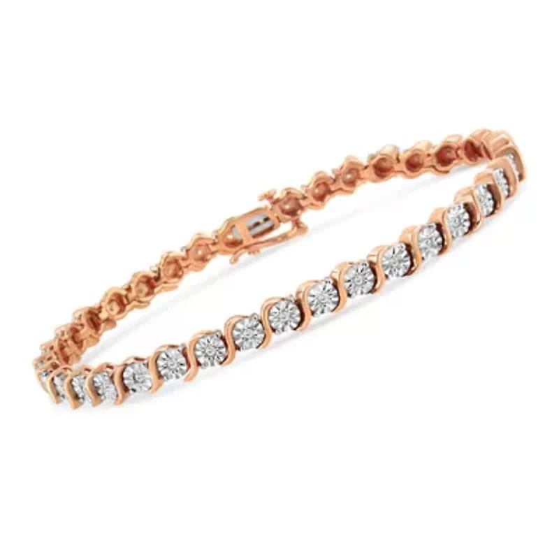 925 Sterling Silver 1/ Cttw Diamond "S" Link Tennis Bracelet