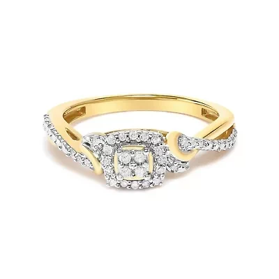 14K Yellow Gold Plated Sterling Silver 1/10 Cttw Round-Cut Diamond Composite Halo Engagement Ring