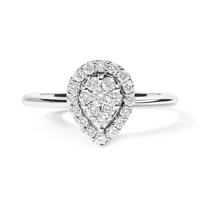 Lab Created 10K White Gold 3/8 Cttw Round-Cut Grown Diamond Cluster Pear Promise Ring