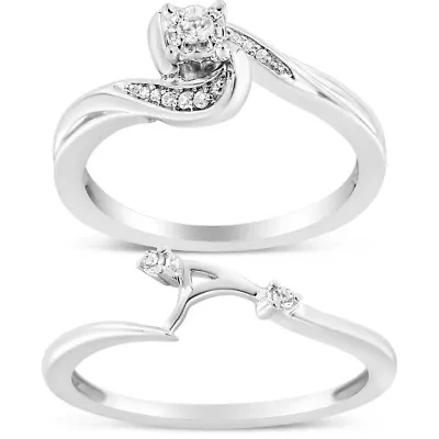 Sterling Silver 1/10 Cttw Diamond Swirl and Bypass Bridal Set Ring Band
