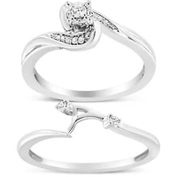 Sterling Silver 1/10 Cttw Diamond Swirl and Bypass Bridal Set Ring Band