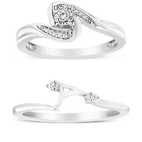 Sterling Silver 1/10 Cttw Diamond Swirl and Bypass Bridal Set Ring Band