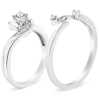 Sterling Silver 1/10 Cttw Diamond Swirl and Bypass Bridal Set Ring Band