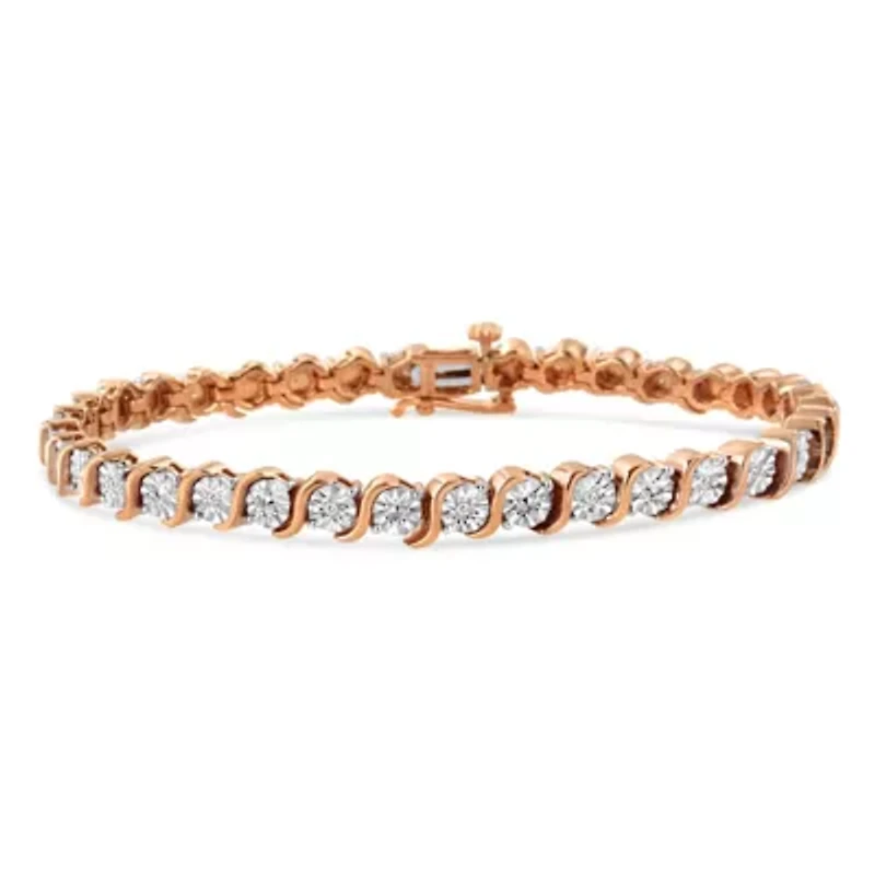 925 Sterling Silver 1/10 Cttw Diamond "S" Link Tennis Bracelet