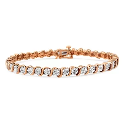 925 Sterling Silver 1/10 Cttw Diamond "S" Link Tennis Bracelet