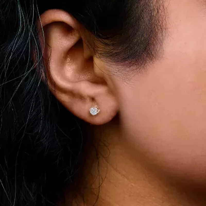 Lab Created .925 Sterling Silver 1/10 Cttw Grown Diamond Solitaire Stud Earrings