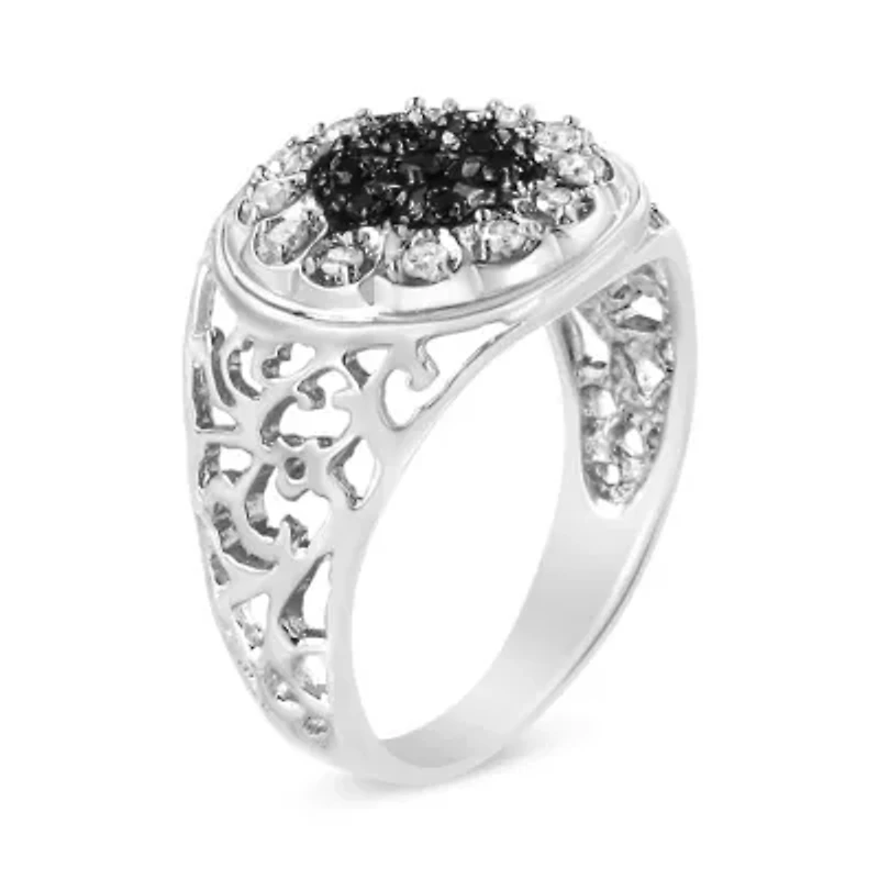 Sterling Silver 1/4 Cttw White and Black Treated Diamond Halo Cluster Ring for Men