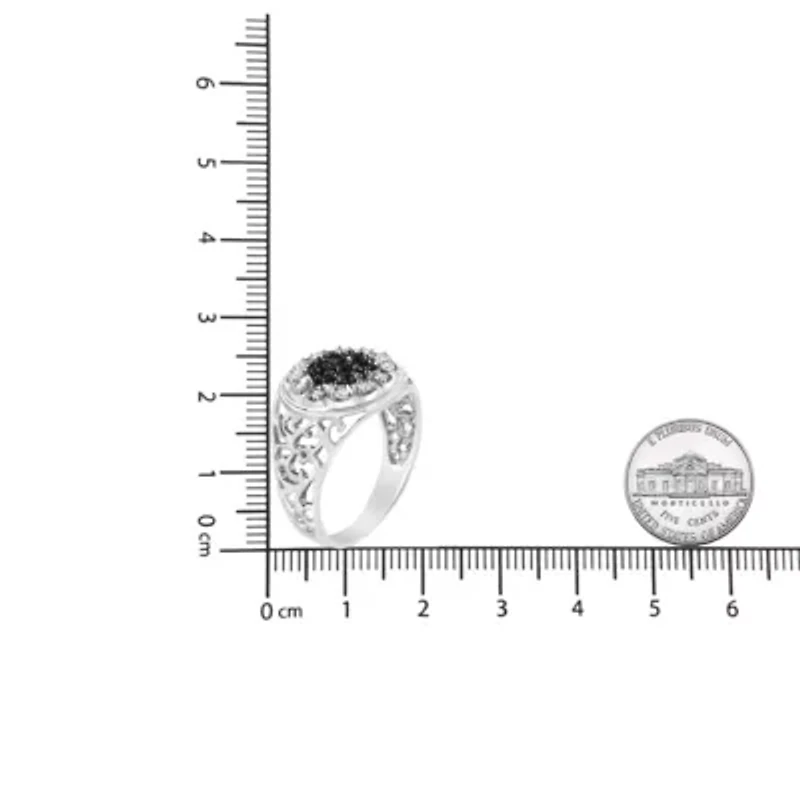 Sterling Silver 1/4 Cttw White and Black Treated Diamond Halo Cluster Ring for Men