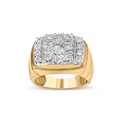 14K Yellow Gold Plated Sterling Silver 3/8 Cttw Diamond Miracle Set Mens Cluster Cocktail Ring