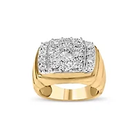 14K Yellow Gold Plated Sterling Silver 3/8 Cttw Diamond Miracle Set Mens Cluster Cocktail Ring