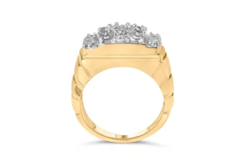 14K Yellow Gold Plated Sterling Silver 3/8 Cttw Diamond Miracle Set Mens Cluster Cocktail Ring