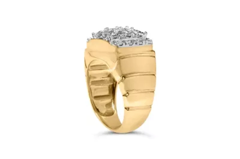 14K Yellow Gold Plated Sterling Silver 3/8 Cttw Diamond Miracle Set Mens Cluster Cocktail Ring