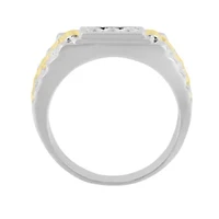 Men's 10K Yellow Gold Plated Silver Diamond Accent 3 Stone Ridged Band Ring