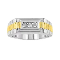 Men's 10K Yellow Gold Plated Silver Diamond Accent 3 Stone Ridged Band Ring
