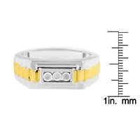 Men's 10K Yellow Gold Plated Silver Diamond Accent 3 Stone Ridged Band Ring