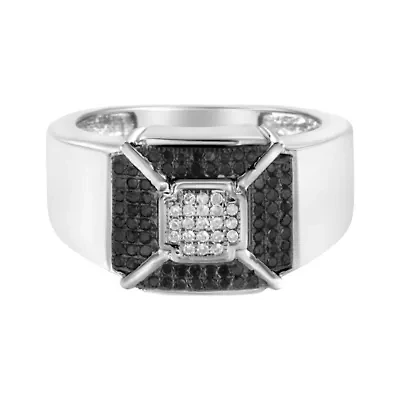 Sterling Silver 3/8 Cttw Composite Enhanced Black and White Diamond Men's Band Ring