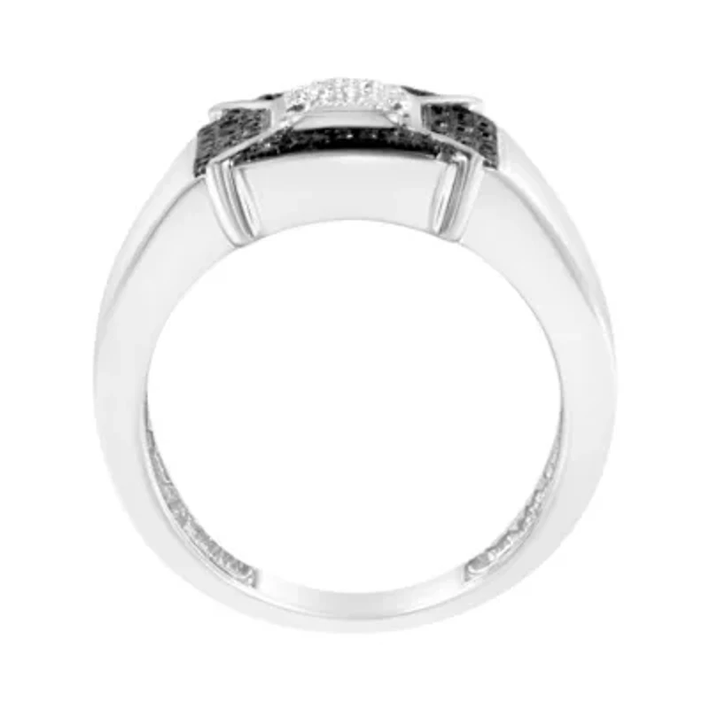 Sterling Silver 3/8 Cttw Composite Enhanced Black and White Diamond Men's Band Ring