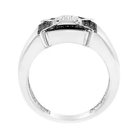 Sterling Silver 3/8 Cttw Composite Enhanced Black and White Diamond Men's Band Ring