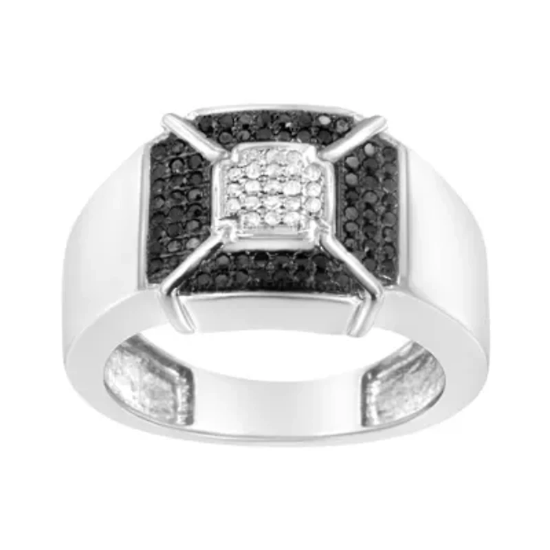 Sterling Silver 3/8 Cttw Composite Enhanced Black and White Diamond Men's Band Ring