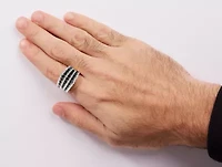 14K Yellow Gold Plated Sterling Silver 1 3/4 Cttw Treated Black and White Alternating Diamond Multi Row Band Ring