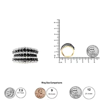 14K Yellow Gold Plated Sterling Silver 1 3/4 Cttw Treated Black and White Alternating Diamond Multi Row Band Ring