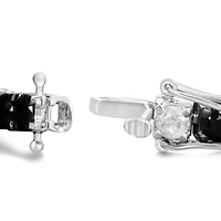 .925 Sterling Silver 8.0 Cttw Black and White Diamond Tennis Bracelet
