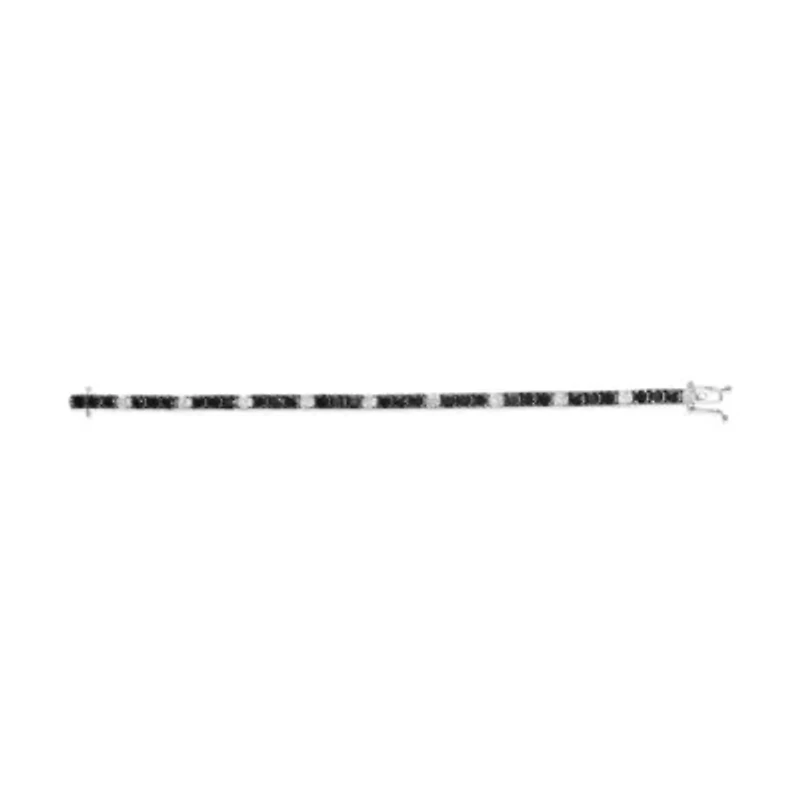 .925 Sterling Silver 8.0 Cttw Black and White Diamond Tennis Bracelet